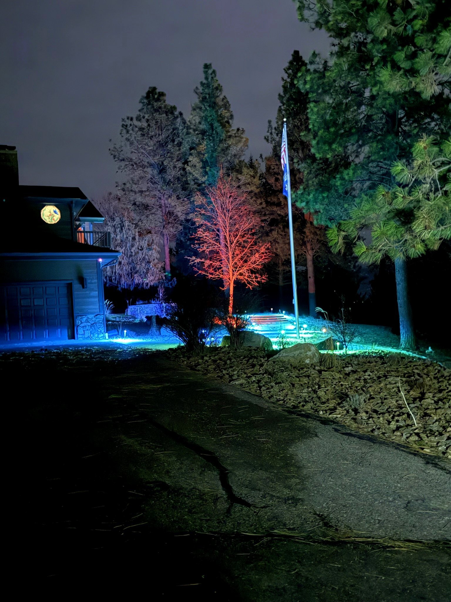 Eagle's Bluff front yard landscape lighting and Montana night sky
