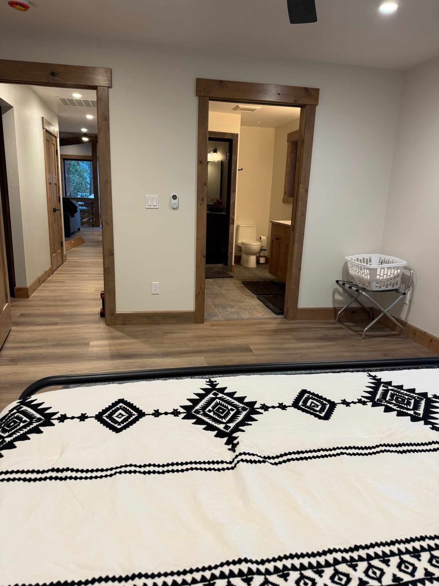 Master bedroom in Eagle's Bluff Lakeside House with Flathead Lake views