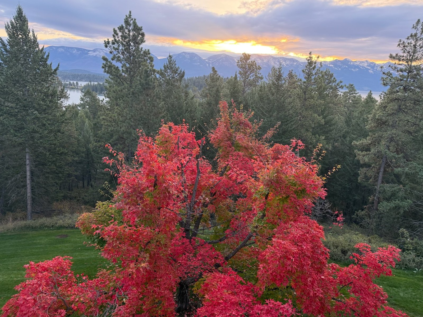 Sunset over Flathead Lake viewed from Eagle's Bluff Main House